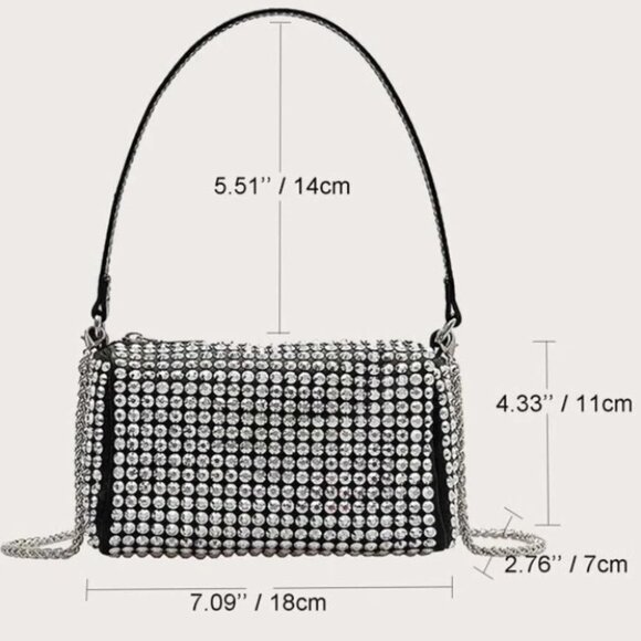 Black with silver Rhinestone Chain Square Bag purse - Picture 5 of 11